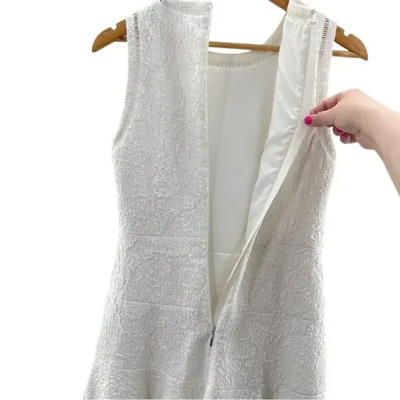 Rebecca Taylor Jacquard Knit Sleeveless White Tonal Floral Fit & Flare Dress 4 - Picture 11 of 15